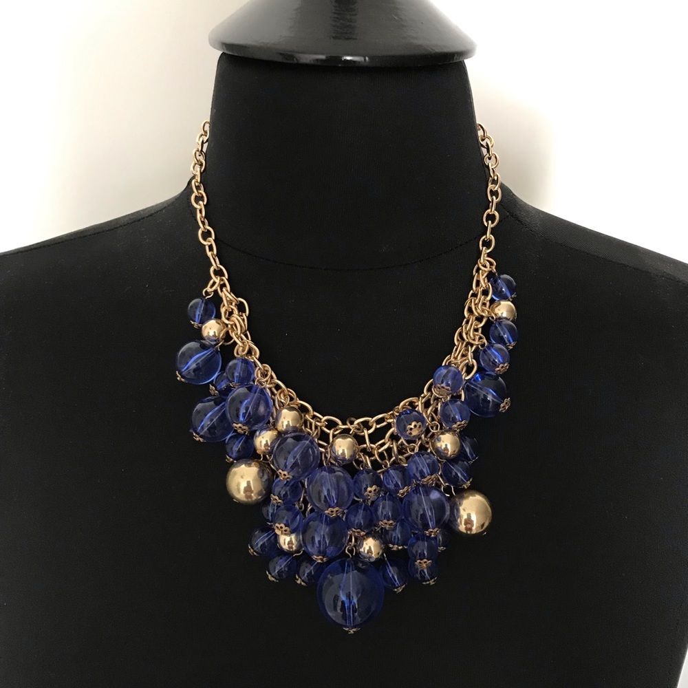 Blue And Gold Beaded Statement Necklace